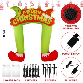 Lenwen 10 ft Christmas Green Furred Troublemaker Inflatable Arch Decoration Xmas Blow up Xmas Archway Inflatables with Build-in LEDs for Christmas Party Indoor Outdoor Yard Door Holiday Decorations