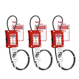 BOZZYS Adjustable Cable Locks with 2 Keys, 3-Pack Red Loto Safety Lockout Padlocks,Plastic Body for Lock Out Tag Out Stations and Devices,with Plastic-Coated Stainless Steel Cable(L31 xDia.0.16")