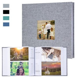 TUQI Álbum Grande con Cubierta de Lino, Capacidad para 200 Fotos de 10.5x15 .5cm,Álbumes de 100 Páginas,Regalo de Aniversario para parejas, bodas, familia (Gris)