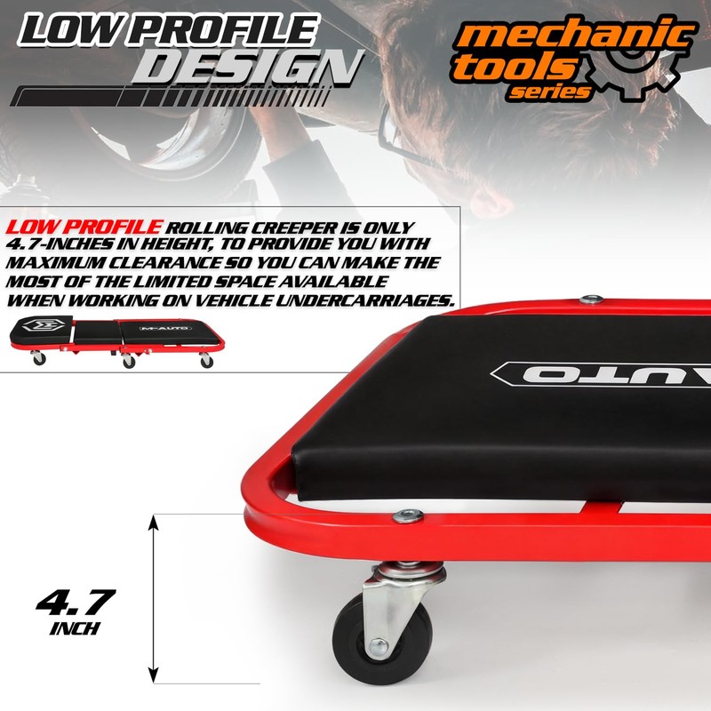 M-AUTO 40-Inch Folding Creeper Rolling Seat, All-in-One Adjustable Roller Garage