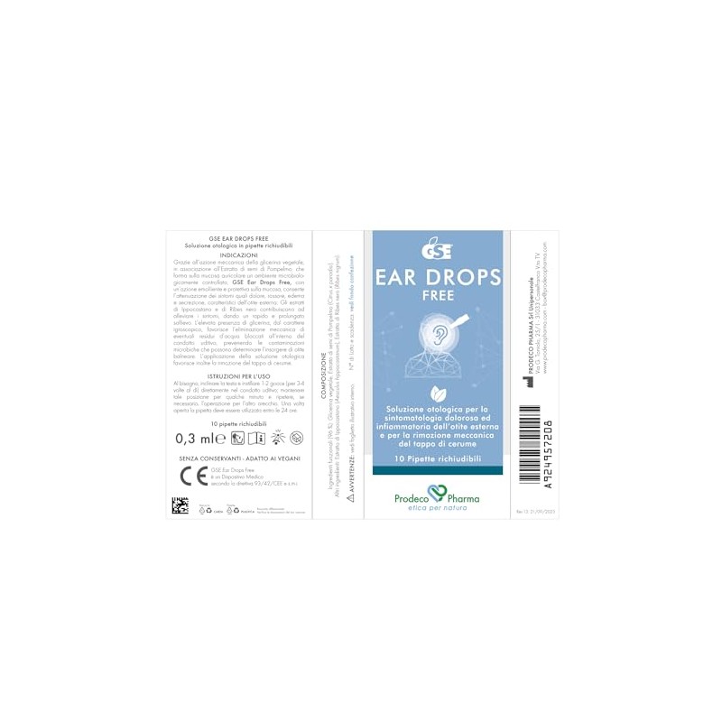 GSE Biotic+ - Ear Drops Free Soluzione Otologica, 10 Pipette