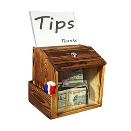 JINJUDUO Wood Suggestion Box with Acrylic Holder, Prayer Ballot Comment Box with Slot and Lock, Donation Box Equipped with a Blackboard and a Transparent Board