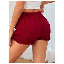 SOLY HUX Women's Ruffle Shorts Y2k Lace Lolita Bloomers Elastic Waist Frill Bottoms Micro Boyshorts Plain Red Medium