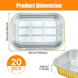 20Pcs Aluminum Foil Trays 1050ml Non-Stick Aluminum Foil Baking Pans Food Grade Foil Containers Disposable Baking Foil Pans for Baking Roasting Transporting Serving Freezing Storing Food Prepping