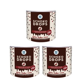 NO SUGAR SUGAR Schokodrops Zartbitter Schokolade mit 60% Kakao Anteil (3x250g) Hergestellt ohne Zuckerzusatz, gesüßt mit Erythrit und Stevia