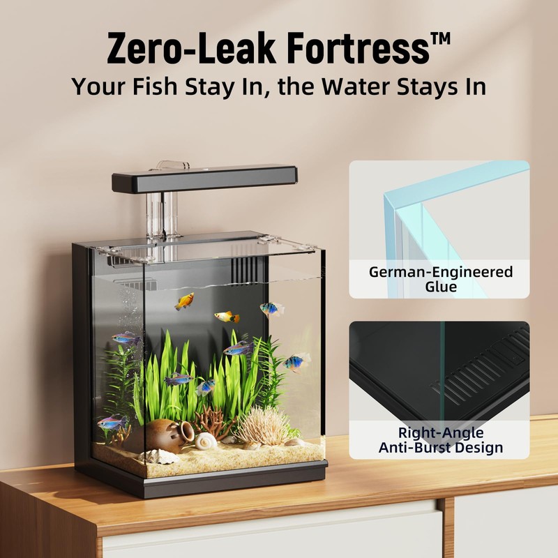 AQUASMITH Beta Fish Tank, 2 Gallon Fish Aquariums with Filter