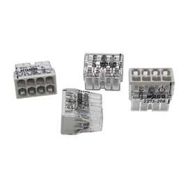 Pack of 10 Wago 2273-208 Compact Connectors for Junction Boxes, Diameter 0.5 - 2.5 mm², 8-Pin, Transparent/Light Grey