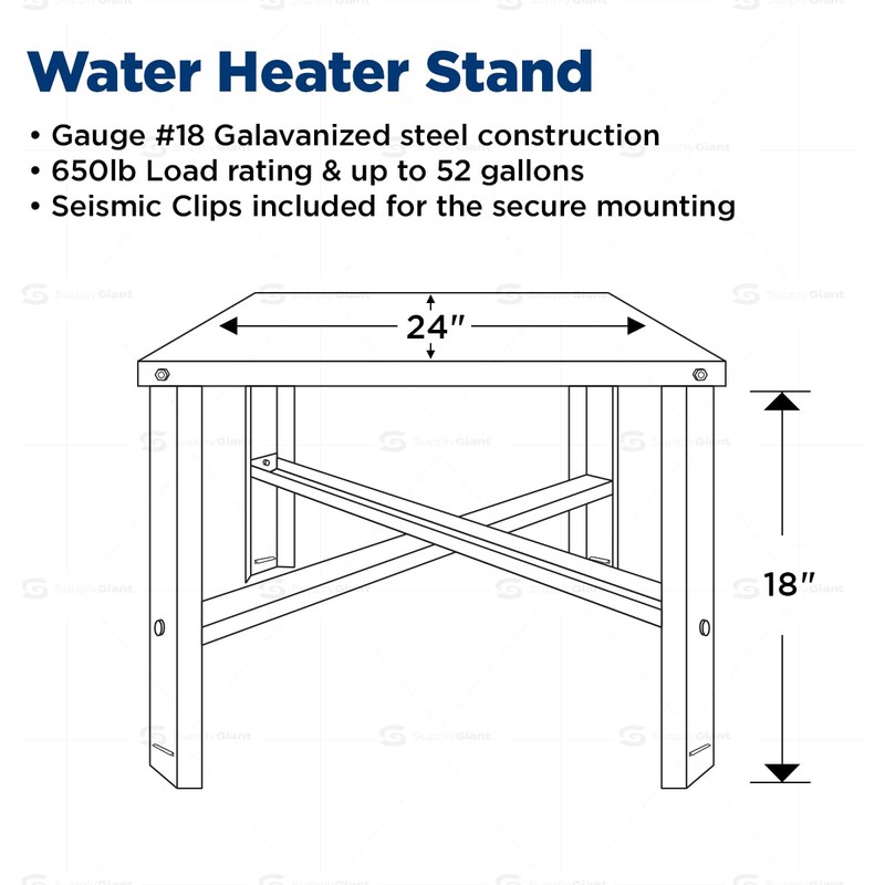 Everflow GWHS24 Water Heater Stand, Galvanized Steel, Chrome 24 in.