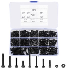 Pack of 400 M3/M4 Hexagon Socket Screw and Nut Kit, Cylinder Screws with Nuts, Mechanical Hexagon Socket Screw and Bolt Set