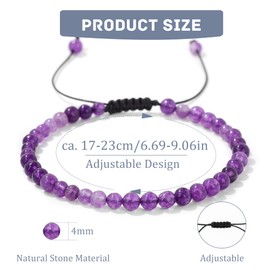 LOCCY Crystal Bracelet for Women, 4mm Natural Stone Bracelet Adjustable Gemstone Stone Bracelet Yoga Beads Bracelet for Women Men for Birthday Christmas Valentine's Gifts (Amethyst)