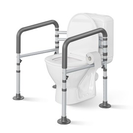 Loyoda Steel Toilet Safety Rail for Seniors- Heavy-Duty 11.7lbs for Stability & Support, Adjustable and Foldable Toilet handrail for Elderly and Disabled （Gray）