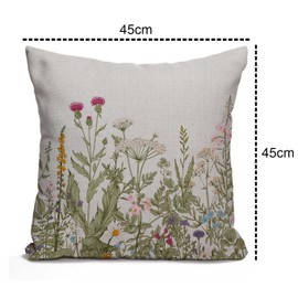 Tomda Floral Cushion Cover 45x45cm 18x18 Inch, Vintage Green Floral Flower Botanical Cotton Linen Pillow Cover for Home Sofa Chair Decor Farmhouse Pillow Case