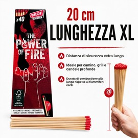jameitop Confezione da 5 fiammiferi XXL – 20 cm extra lunghi di alta qualità, 200 pezzi per set, ideali per campeggio, barbecue, avventure all'aperto, sopravvivenza, emergenze e progetti fai da te