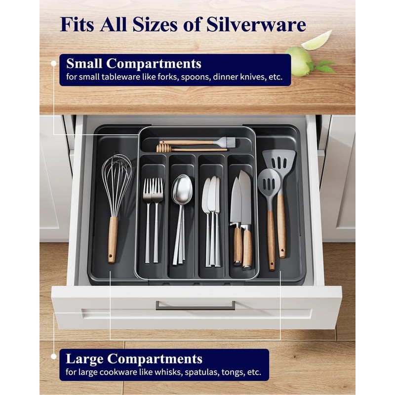 Kitsure Cutlery Drawer Organiser for Kitchen - Adjustable Cutlery Tray