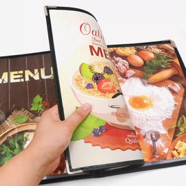 Bringsine 8.5 x 11 Inch Pockets,4 Page 8 View Transparent Restaurant Menu Covers, Fits A4 Size Paper Holders,Bar Cafe Restaurant Book Black Folder Board