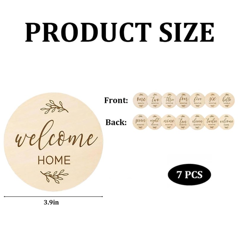 7 Pcs Baby Milestone Cards,Wooden Double Sided Round Baby Month