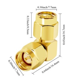 CNARIO SMA Coax Adapter 90 Degree Coaxial Connector SMA Male to Male Right Angle Connector Gold Plated Cable Adapter for WiFi/Antenna/Two-Way Radio/FPV Drone 2PCS