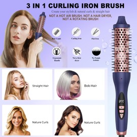 Thermal Brush, Heated Round Brush for Natural Curl,5 Heat Temps Negative Ion Hair Curler,for Hair Straightening, Curling 2 in 1 Styler Tools,Volumizing Smoothing,1.5 inch