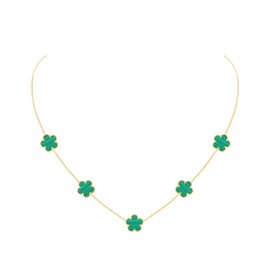 JIEMUCHU Gold Plated Stainless Steel Four Leaf Clover Necklace Jewelry for Women (Green-Gold Plated)