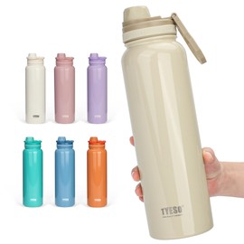 TYESO Vacuum Insulated Sports Bottle, 31.3 fl oz (1,050 ml) / 47.2 fl oz (1,200 ml), Cold Insulation, Direct Drinking, Wide Mouth, Handle Included, For Adults and Children, 8 Colors Available