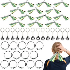 HoniedPepperino Sports Ribbon Hair Ties Set - 42Pcs Ball Themed Hair Ties Bracelets Keychains Gift, Ball Game Cheerleader Sport Accessories Party Favors Supplies for Players Team Girl Women (Green)