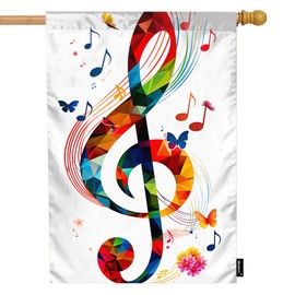 Moslion Music Garden Flags Double Sided 28x40 Inch Artwork Musical Notes Rhythm Song Ornamental In Vibrant Colors Fantasy Yard Flag Burlap Banners Home Decorative Outdoor Villa