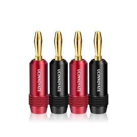 WOWLED 4 x Gold-Plated Banana Plugs, Premium 24 K Gold-Plated 4 mm Banana Plug for 12AWG - 18AWG Speaker Cable, HiFi Connection, Home Cinema Audio Cable, Stereo Systems