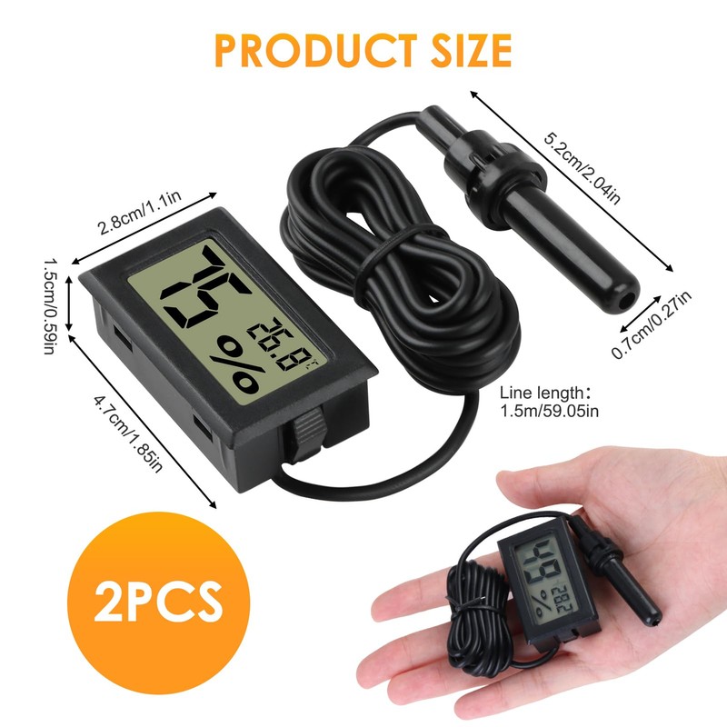 Reptile Thermometer Hygrometer, Digital hygrometer thermometer Gauge with Probe for
