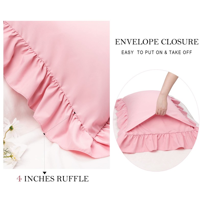 PiccoCasa Brushed Ruffle Pillowcases 2 Pack, Soft Breathable Pillow Covers