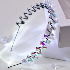 HNYYX 3PCS Crystal Headband for Women, Fashion Rhinestone Hairbands, Wavy Metal Decorative Headpiece