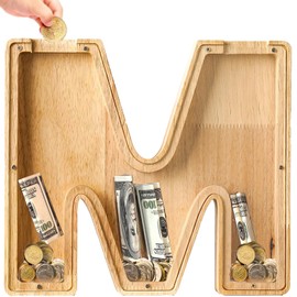 Bemaystar Wooden Letter Piggy Bank for Kids, Money Box for Kids, Lovely Alphabet Initial Letters Piggy Banks for Kids Boys Girls, Coin Bank, Birthday Gift for Kids