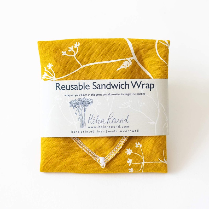 Reusable Linen Sandwich Wrap with food grade washable, waterproof lining.