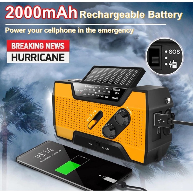 Emergency Crank Weather Radio, AM/FM/NOAA Hand Crank