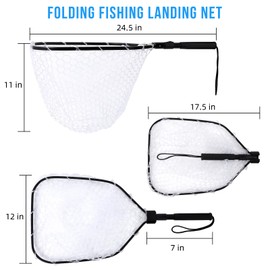 LinTimes Floating Fishing Net Folding Fishing Landing Net with Rubber Coating Mesh for Easy Fish Catch and Release