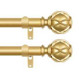 Curtain Rods 2 Pack, HOTOZON Curtain Rods for Windows 28 to 48 Inch, Adjustable Heavy Duty Drapery Rod 32 to 43 Inch with Netted Texture Finials, Antique Gold
