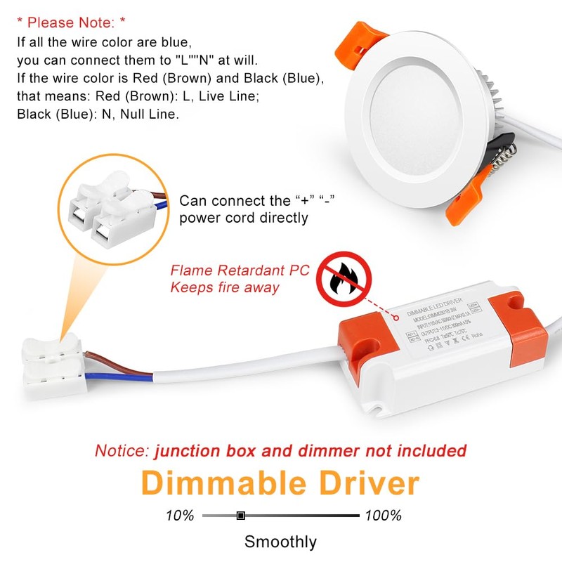 2 Inch LED Downlight, 3W Recessed Lighting Dimmable Ceiling Light