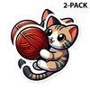 eDesign 2-Pack Cat Playing with Yarn Cute Cat Stickers Decal