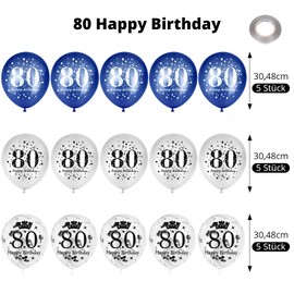 GoldRock Luftballon 80 Geburtstag Deko Blau, 15 Stück Ballon 80. Geburtstag Frau Mann, Geschenke zum 80 Geburtstag Mann, Deko 80 Geburtstag, 80 Geburtstag Geschenke Frauen, Deko 80er Jahre Party