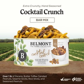 Belmont Peanuts Cocktail Crunch Mix, 18 oz (1 Pack) – Pecans, Butter Toffee Virginia Peanuts, Sesame Sticks, Rice Sticks, Seasoned Peanuts – Simple Ingredients, No Preservatives, Hand Seasoned