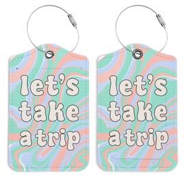 LARTSFRO Preppy Trip Color Luggage Tags for Suitcases, Girls Trip Groovy Luggage Tag, Let 's Take a Trip, Back to School, Trendy Girly 2 Pack Travel Luggage Tags, Teen Girls Gifts Suitcase Tags