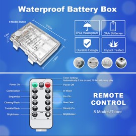 JMEXSUSS 2 Pack Battery Operated Rope Lights Outdoor Waterproof, Total 200LED 66ft 8 Mode Battery Powered String Lights with Remote, Rope Lights for Christmas Canopy Deck Garden Decor (Blue & White)