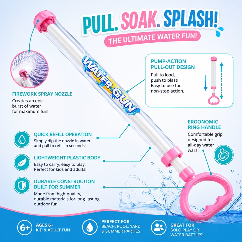 Firework Spray Water Gun for Summer Outdoor Play – Pull-Out