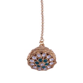 I Jewels Gold Plated Rajasthani/Rajputi Kundan Pearl Studded Borla Matha Patti Maang Tikka for Women (Style 6)