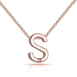 Philip Jones Rose Gold Plated Initial Necklace Letter S Created with Zircondia® Crystals