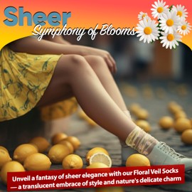 AVIAN LEGS Daisy Women Fashion Sheer Ankle Socks – 1 Pair Floral Mesh See-Through Tulle Socks – Lightweight Transparent (US Sizes 5-8) (US, Numeric, 5, 8, Regular, Regular, Yellow)