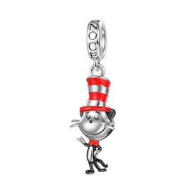 GNOCE The Cat in the Hat Popcat Pendant Dangle Charm Bracelet for Women, S925 Sterling Silver Dangle Charms for Women Wife, Valentine‘s Day, Mother’s Day Jewelry