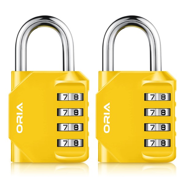 Oria 2 Pack Combination Lock, 4 Digit Padlock, Resettable Security Locks, Anti Rust and Waterproof Silver for School, Employee, Gym & Sports Locker, Toolbox, Filing Cabinets etc. (Yellow)