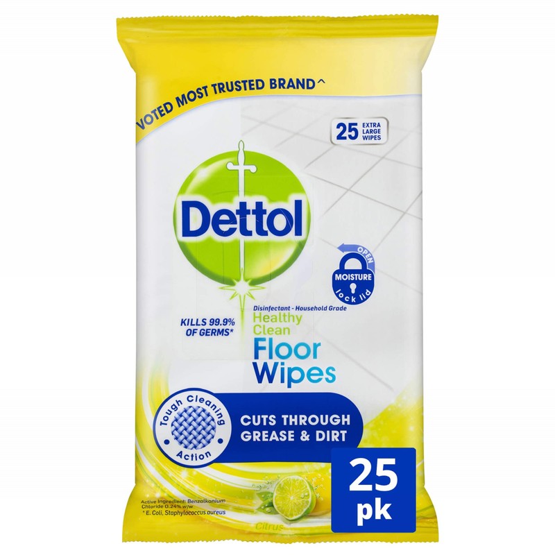 Dettol Antibacterial Floor Cleaning Wipes Lemon & Lime (25 Pack)