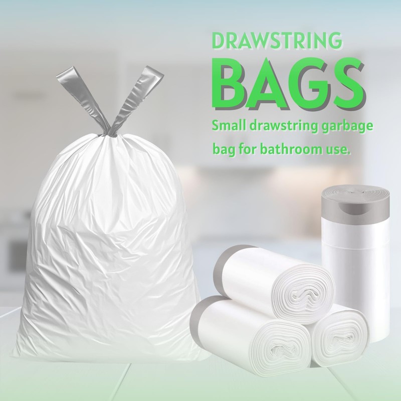 Small Bin Bags10L Drawstring Bin Liners 72 White Waste Pedal