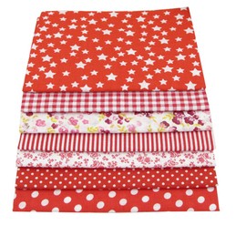 7Pcs 50 * 50cm Fat Quarters Quilting Cotton Fabric Bundle Patchwork Squares Sewing Patchwork Different Pattern Cloths DIY Scrapbooking Artcraft for Sewing DIY Art Work Supplies (Red)